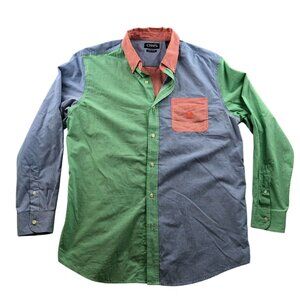 Vintage Chaps Mens Shirt Large Colorblock Check Button Down Greeen Y2K Retro